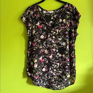 Pleione Multicolor Floral Print Blouse